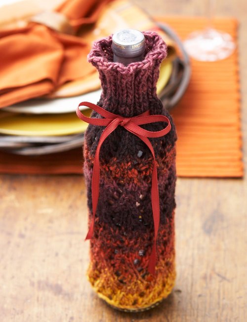 Thankful Thursday Wine Cozy Thanksgiving Knit Bottle Cozy Pattern