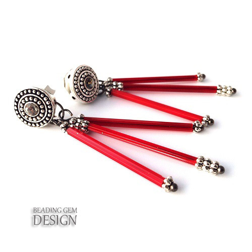 Red Triple Rod Earrings