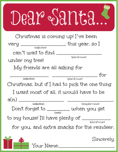 Printable Letter to Santa Madlib Printable Letter to Santa Madlib