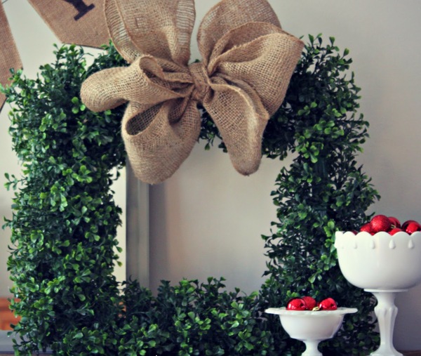Unique Boxwood Wreath with Burlap Bow