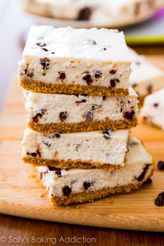 Skinny Chocolate Chip Cheesecake Bars | FaveHealthyRecipes.com