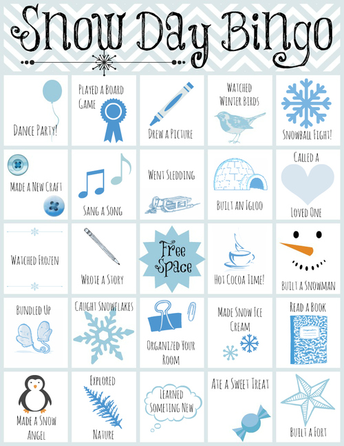Printable Snow Day Bingo Printable Snow Day Bingo