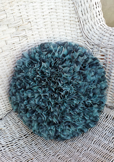 Blue Rose Crochet Pillow