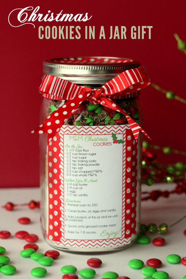 Giftable M&M Christmas Cookies in a Jar | TheBestDessertRecipes.com