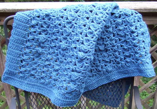 Crochet Baby Blanket Heirloom Lace Afghan Blue and White with