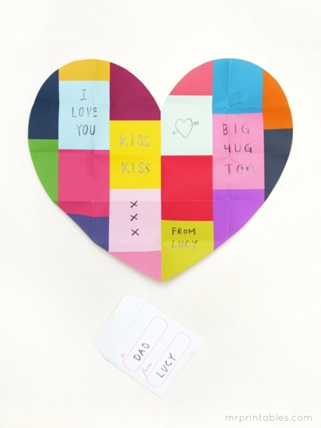 Printable Patchwork Heart Valentine Card