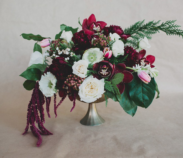 Rich Marsala Winter Wedding Centerpiece Rich Marsala Winter Wedding Centerpiece