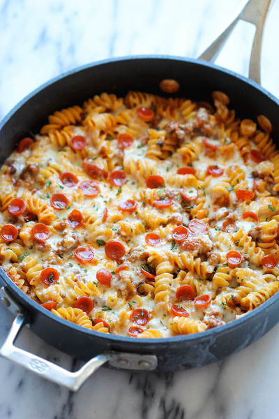 One Pot Italian Sausage Pizza Bake