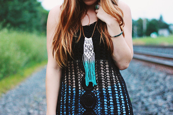 Bohemian Dyed Macrame Necklace Bohemian Dyed Macrame Necklace