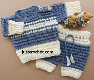 Boy's Crochet Sweater & Pants Set