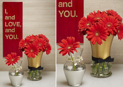 Love Quote Sign and Metallic Vases Valentines Day Craft