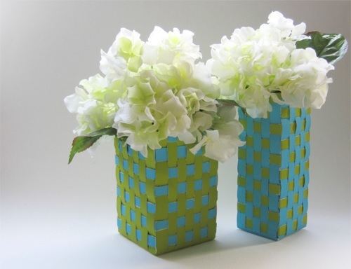 Weave Vases from Milk Cartons Weave Vases from Milk Cartons