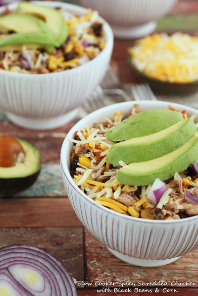 Spicy Shredded Chicken with Black Beans Corn