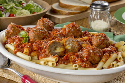 Mozzarella Meatballs and Ziti