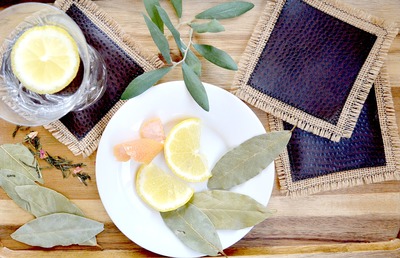 Burlap and Faux Leather DIY Coasters