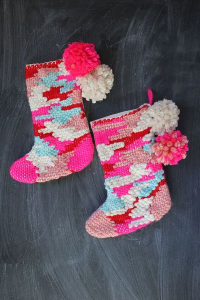DIY Woven Pom Pom Stockings DIY Woven Stockings