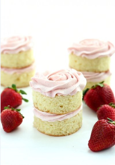 Mini Cakes with Strawberry Swiss Meringue Buttercream