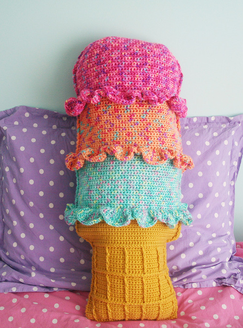 Rainbow Sherbert Crochet Throw Pillow