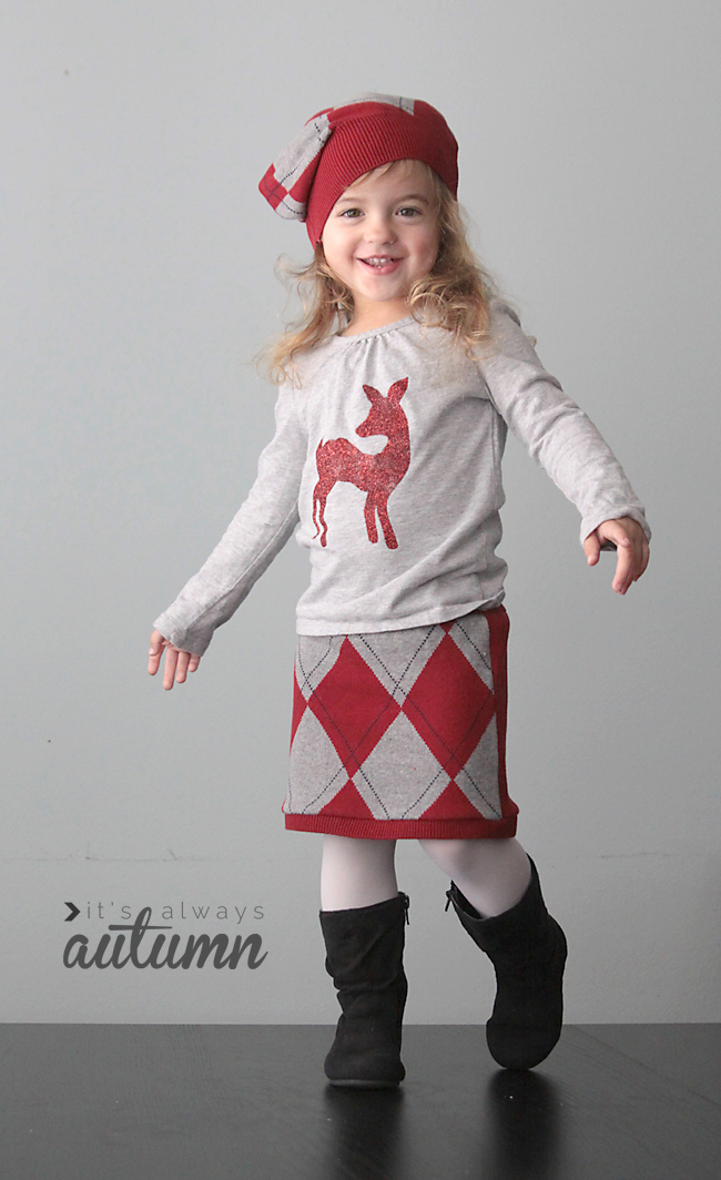 Holiday Glitter Shirt and Sweater Skirt COmbo | AllFreeSewing.com