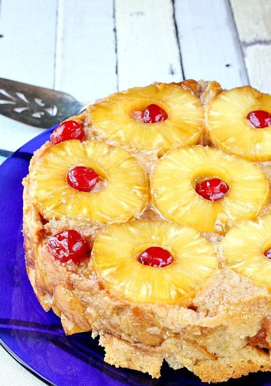 Tropical Pineapple Upside-Down Bread Pudding | AllFreeCasseroleRecipes.com