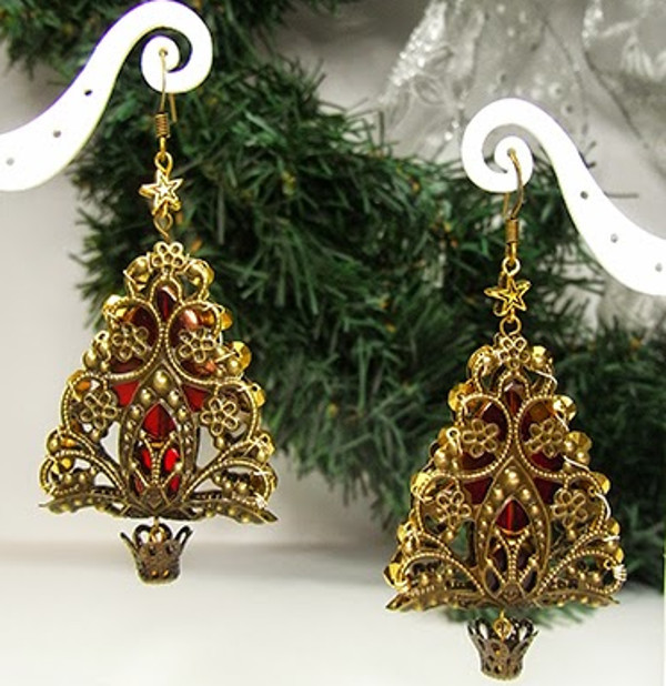 Gold Filigree DIY Christmas Tree Earrings Gold Filigree DIY Christmas Tree Earrings