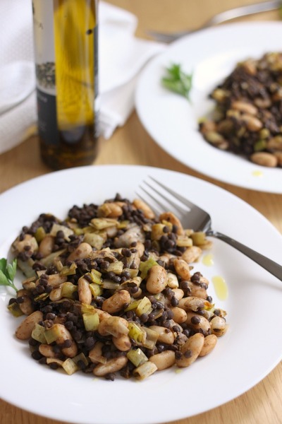 Puy Lentils with Cannellini Beans and Garlicky Leeks