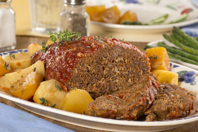 Slow Cooked Meat Loaf and Potatoes