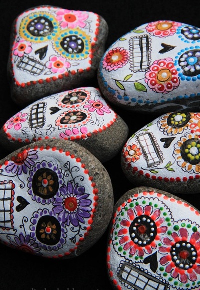 Painted Stone Sugar Skulls Painted Stone Sugar Skulls