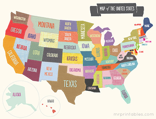 Free Printable Map of the USA