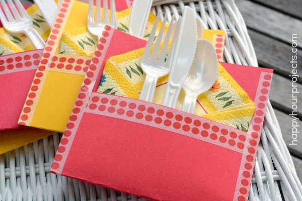 Colorful Washi Tape Picnic Silverware Pouches Colorful Washi Tape Picnic Silverware Pouches