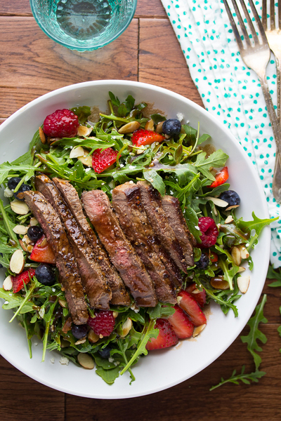 Balsamic Steak, Berry and Arugula Salad
