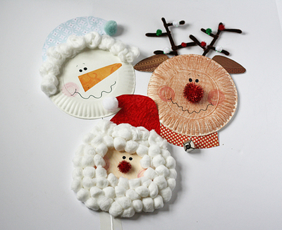 Paper Plate Santa, Snowman, and Rudolph