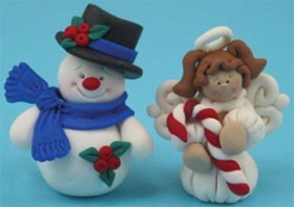 Polymer Clay Snowman and Angel Ornaments