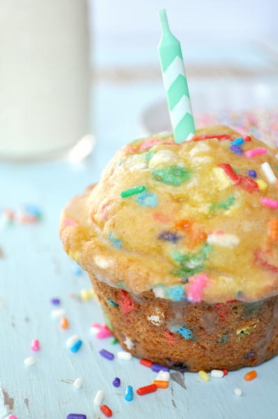 Glazed Birthday Cake Muffins Glazed Birthday Cake Muffins