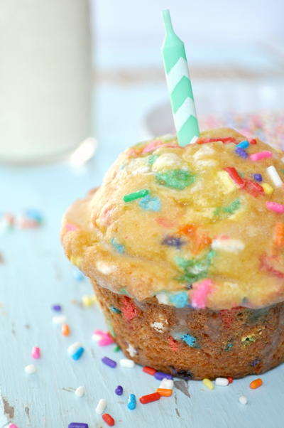 Glazed Birthday Cake Muffins