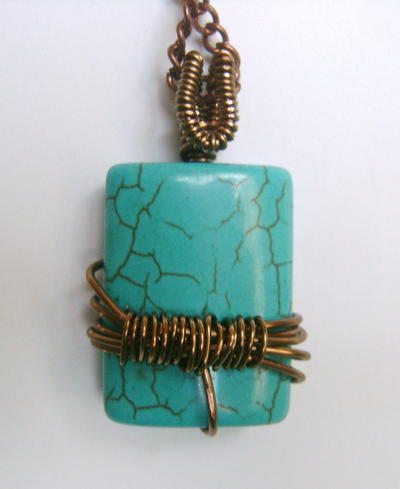 Brass Wire Wrapped Turquoise Pendant
