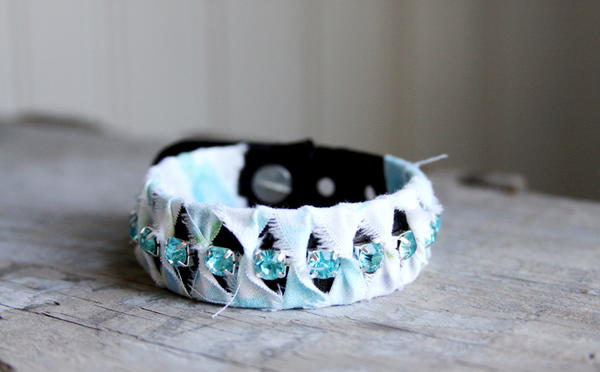 Rhinestone and Fabric Leather Wrapped Bracelet Rhinestone and Fabric Leather Wrapped Bracelet