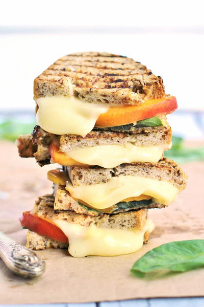 Grilled Peach, Mozzarella, and Basil Sandwich Grilled Peach Mozzarella and Basil Sandwich