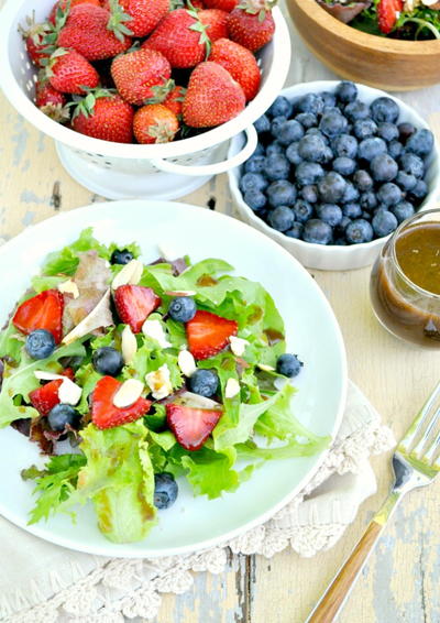 Red, White, and Blueberry Salad with Maple Balsamic Vinaigrette