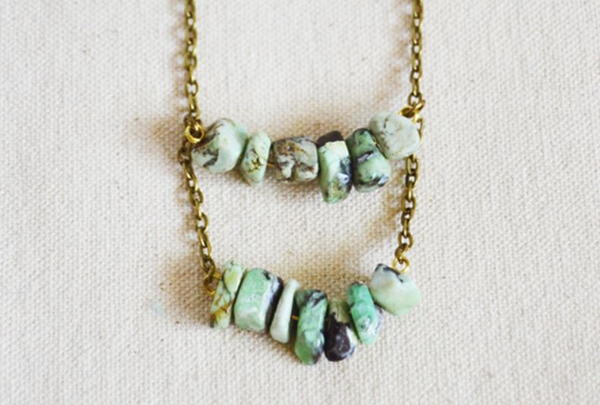 Double Row Turquoise Stone Nugget Necklace Double Row Turquoise Stone Nugget Necklace