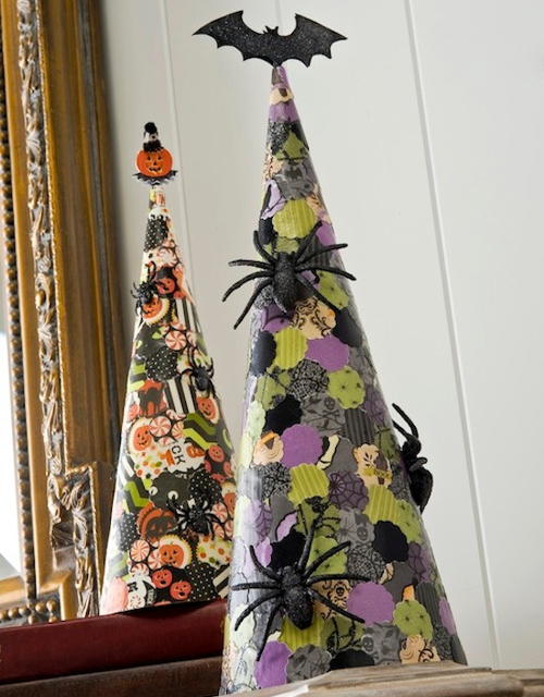 Amazing Decoupaged Halloween Trees Amazing Decoupaged Halloween Trees