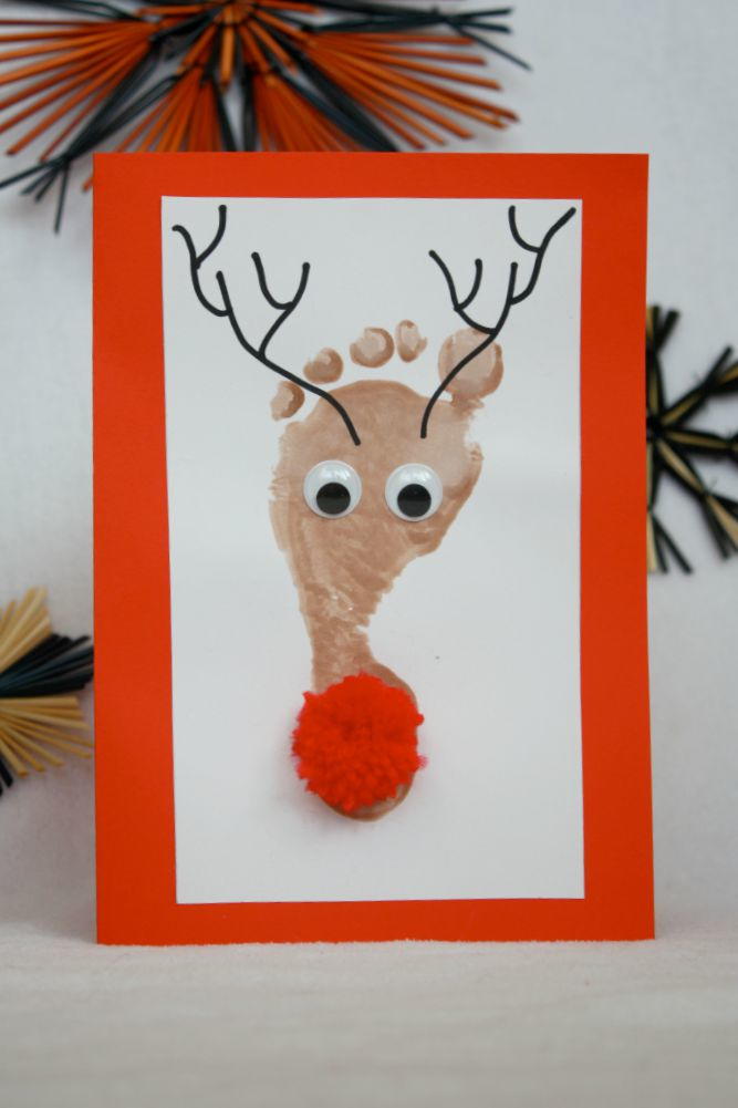 Kids Footprint Reindeer Christmas Card | AllFreeChristmasCrafts.com
