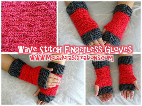 Wave Stitch Crochet Fingerless gloves