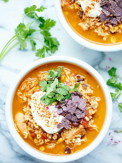 One Pot Mexican Chicken and Rice Soup