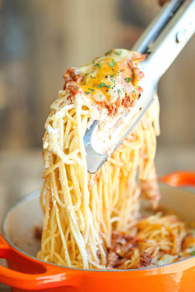 Baked Cream Cheese Spaghetti | AllFreeCasseroleRecipes.com