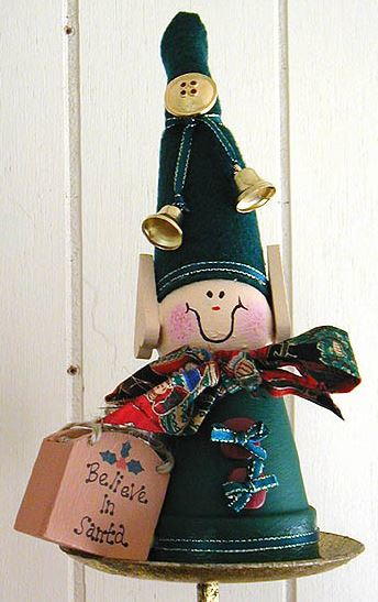 Adorable Wooden and Clay Pot Elf Adorable Wooden and Clay Pot Elf