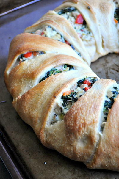 Lightened-Up Spinach Artichoke  Crescent Ring