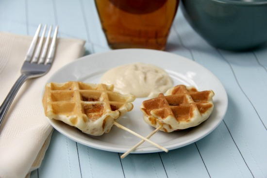 Crunchy Chicken-Stuffed Waffle Pops and Maple Dijon Dip Crunchy Chicken-Stuffed Waffle Pops and Maple Dijon Dip
