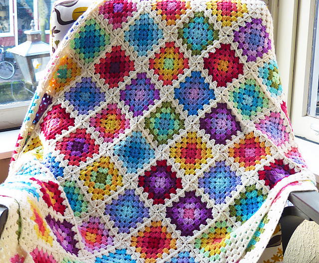 Rainbow Granny Square Blanket | AllFreeCrochet.com