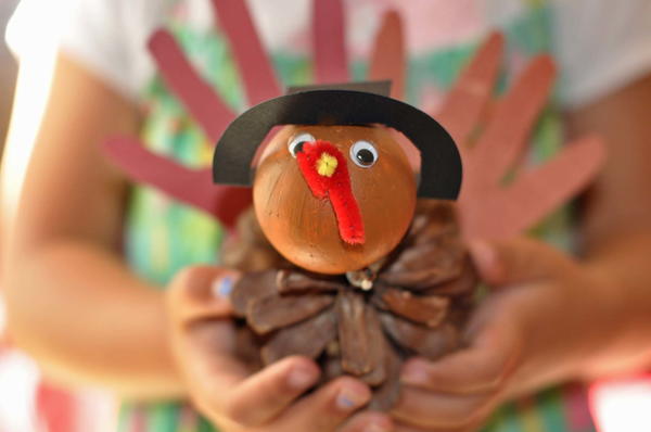 Pinecone Pilgrim Turkey With Handprints Pinecone Pilgrim Turkey With Handprints